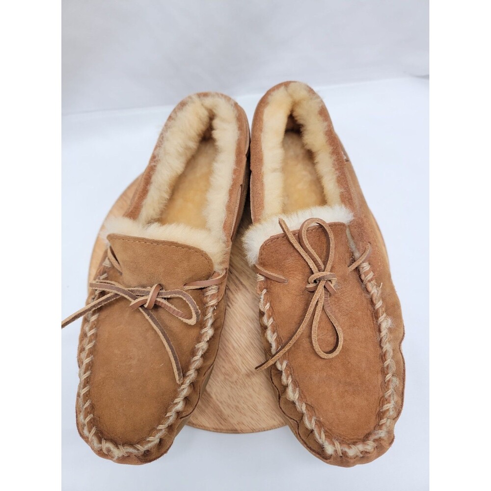 LL Bean Wicked Good Moccasins Slipper Womens 10M Brown Suede Leather & Shearling - Picture 3 of 8